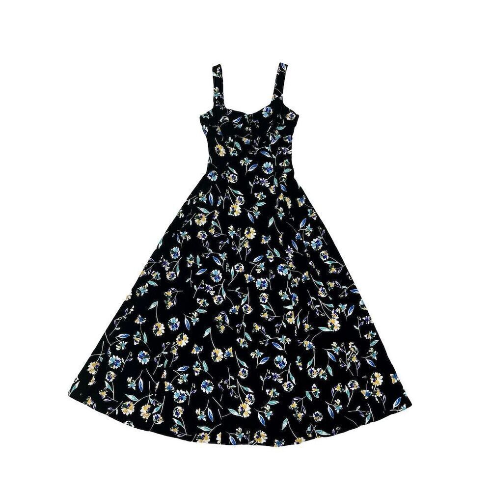 Nicholas Kiki Floral-Print Maxi Dress Black Sleeveless Square Neck Size 0 - Picture 6 of 14
